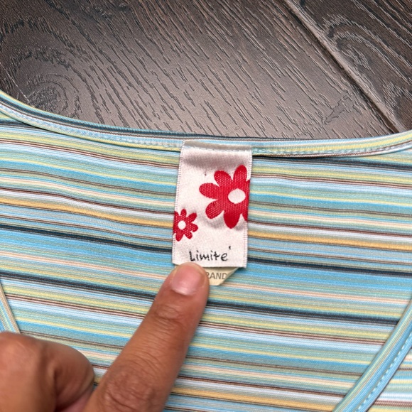 Striped V-Neck Vintage Women’s Top - Blue and‎ Green - Picture 4 of 8